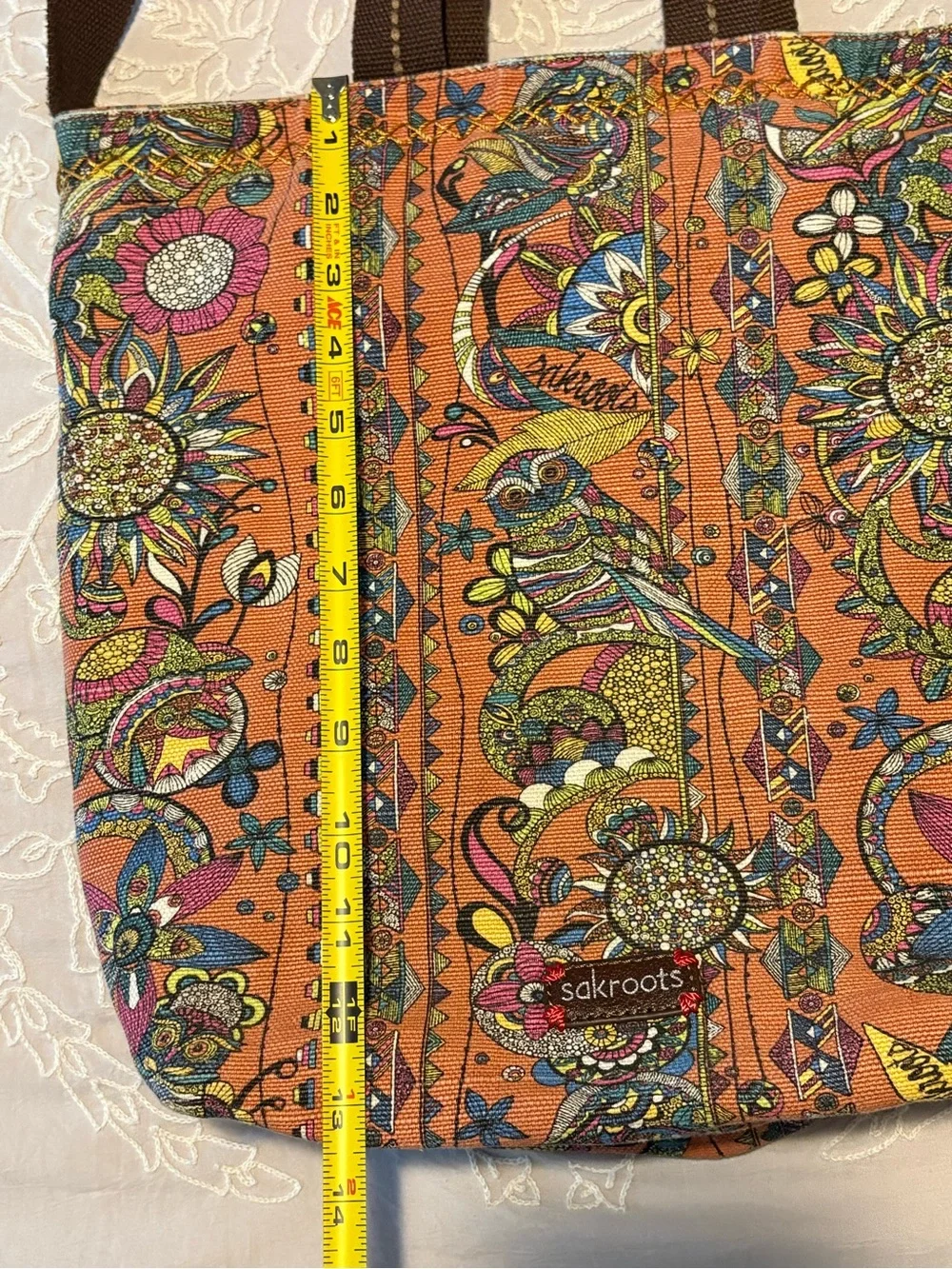 Sakroots Orange Floral & Bird Crossbody Tote